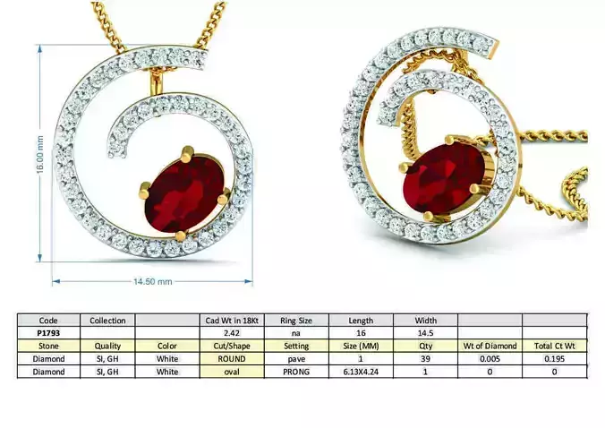 Spiral Golden Pendant with Ruby