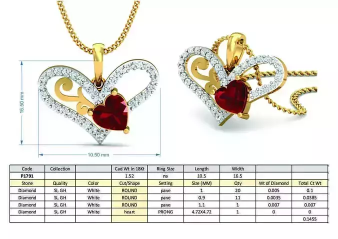 Heart Shaped Golden Pendant With Ruby 3D print model