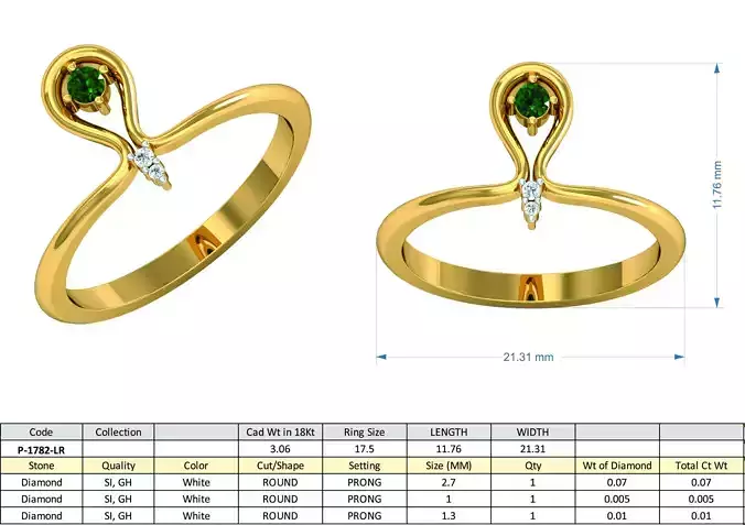 Golden Thin Engagement Ring With Emerald 1