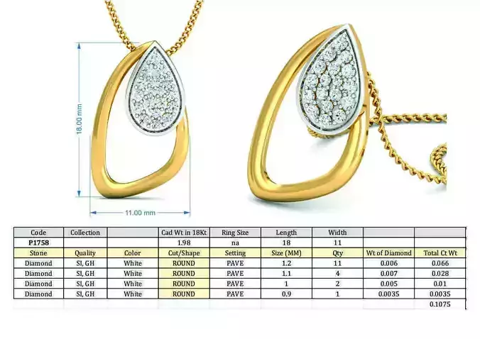 Drop Shape Golden Pendant with Diamonds 3D print model