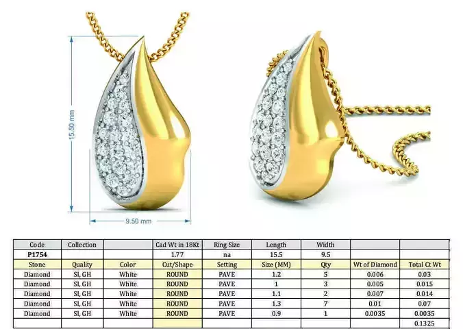 Drop Shape Golden Pendant with Diamonds 1 3D print model