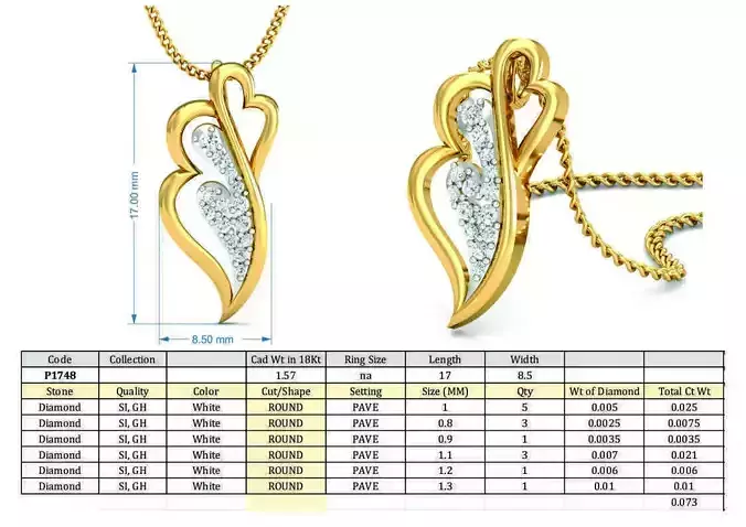 Heart Shaped Golden Pendant With Diamonds 5