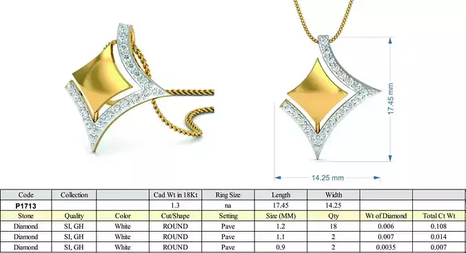 Golden Rhombus Shaped Pendant With Diamonds 3D print model
