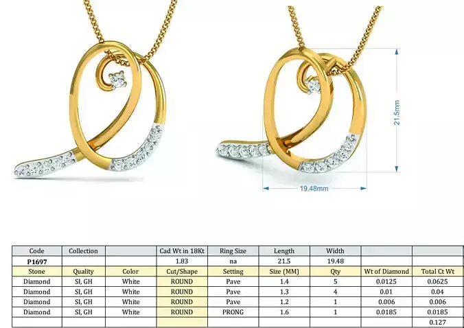 Spiral Golden Pendant with Diamonds 5
