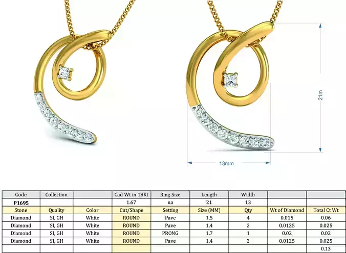Spiral Golden Pendant with Diamonds 6
