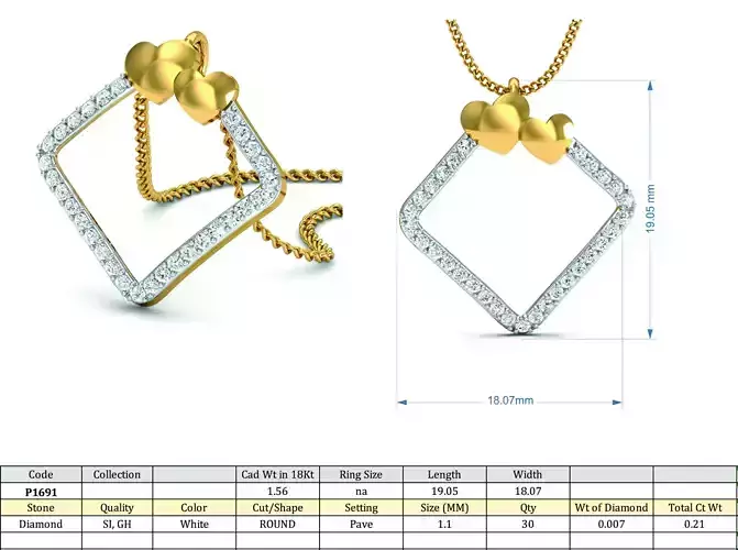 Square Pendant With Diamonds and Hearts