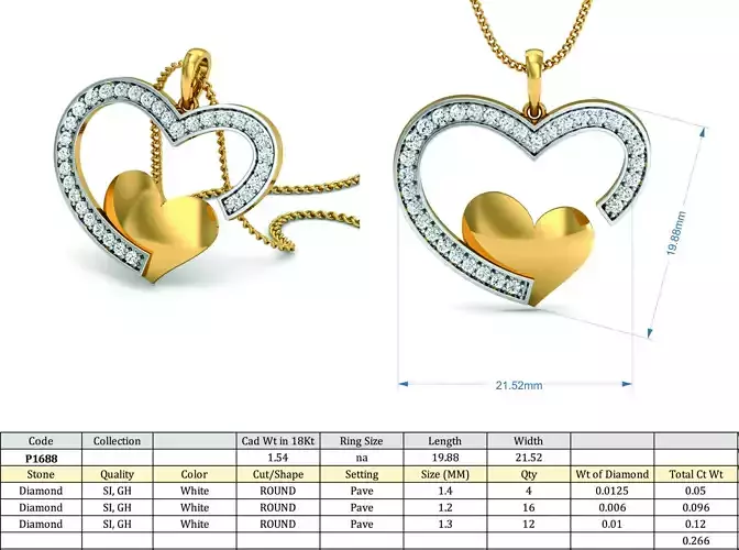 Heart Shaped Golden Pendant with Diamonds 2