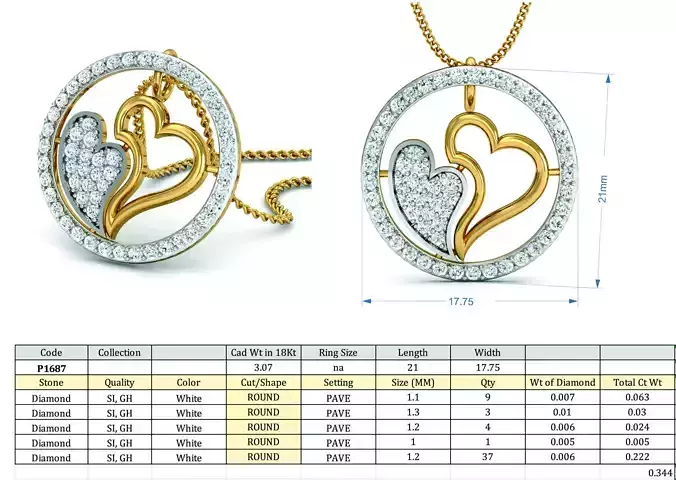 Round Shape Heart Design Pendant with Diamonds