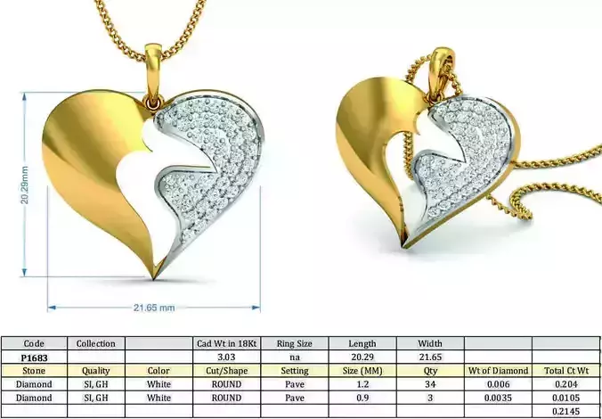 Heart Shaped Golden Pendant with Diamonds 3