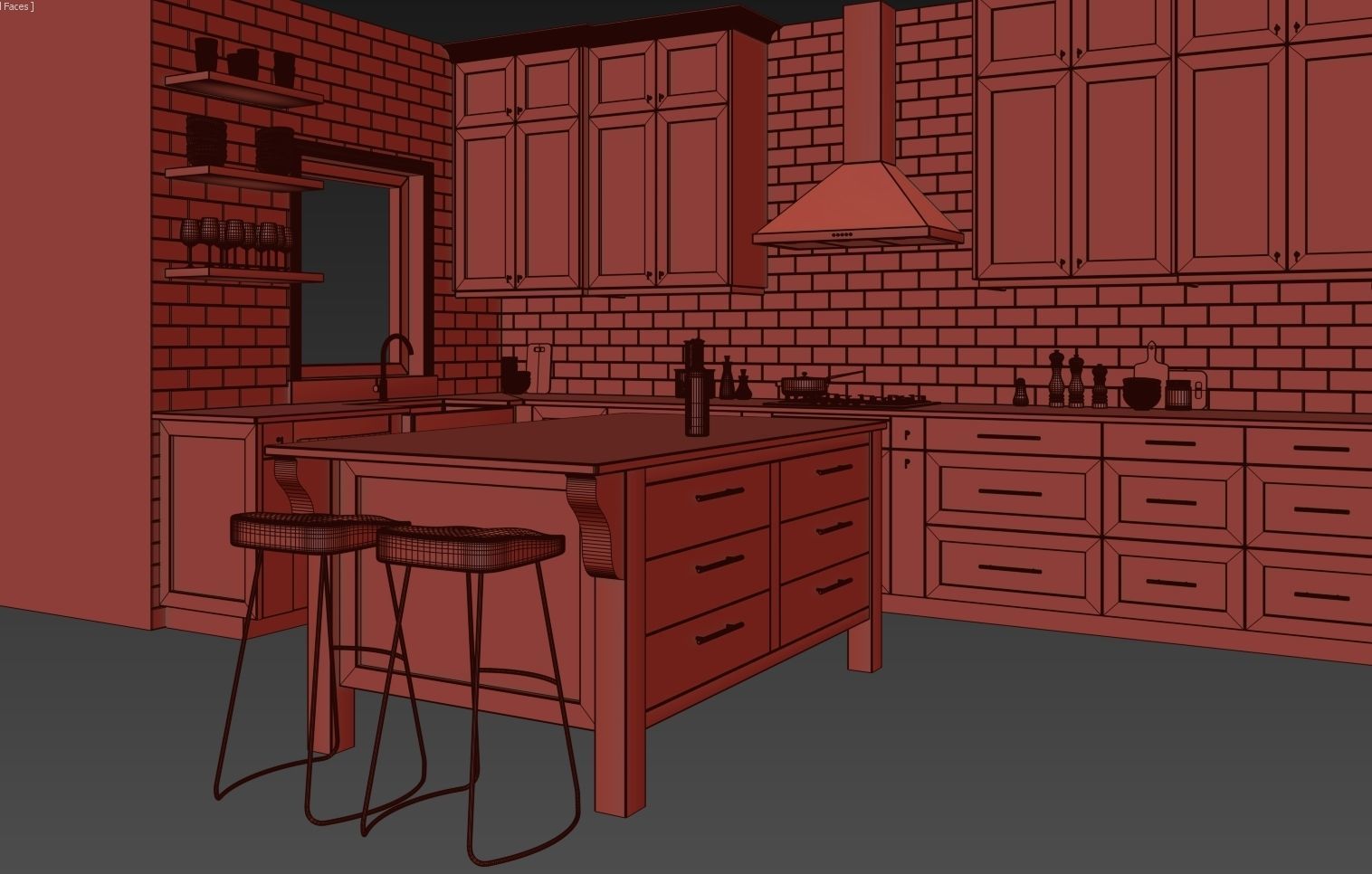 Green kitchen 3D model_9