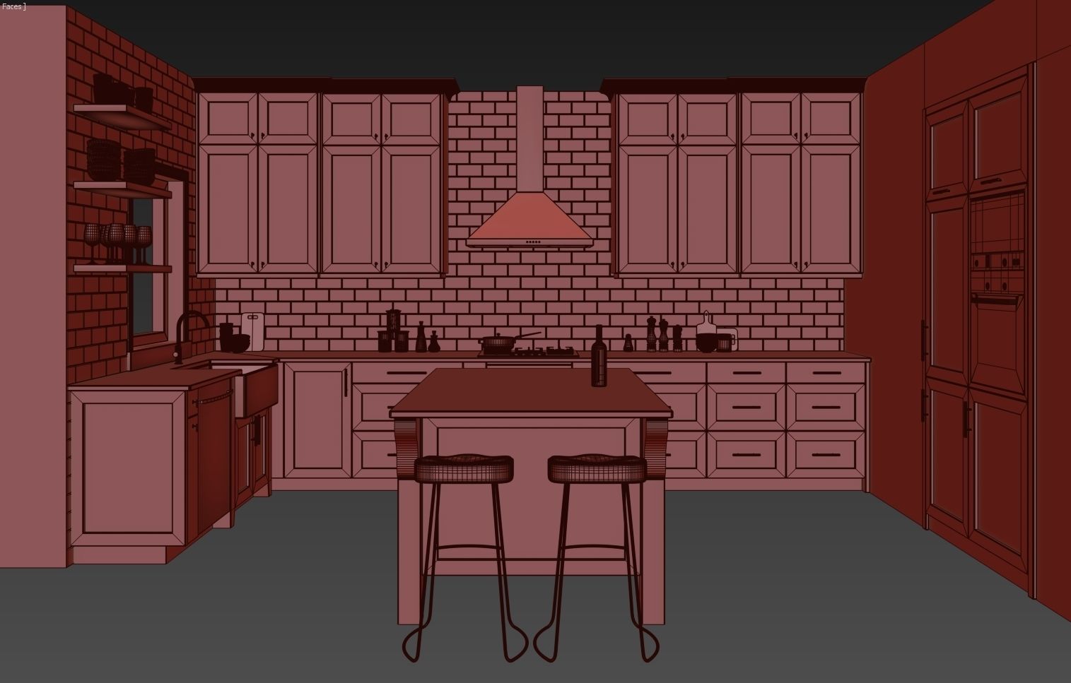 Green kitchen 3D model_7