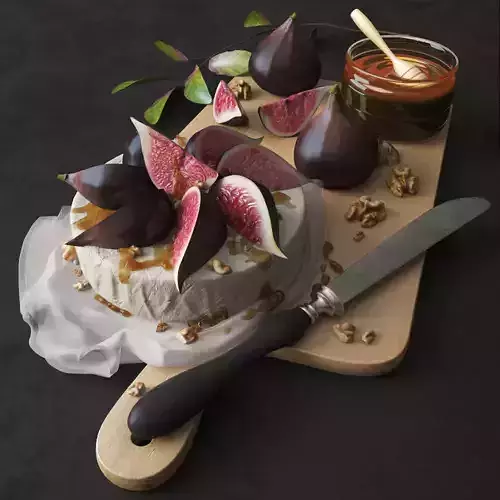 Fig set figs and honey on wooden cutting board