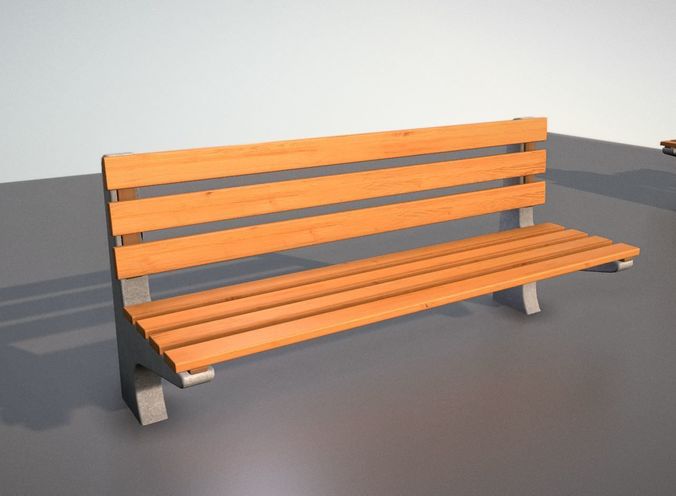 Wooden Park Bench With Concrete Foots   Low-poly 3D model