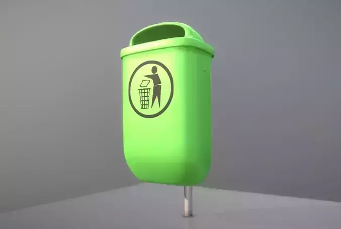 Small Green Plastic Trash Bin For Outdoor - High-Poly 3D model