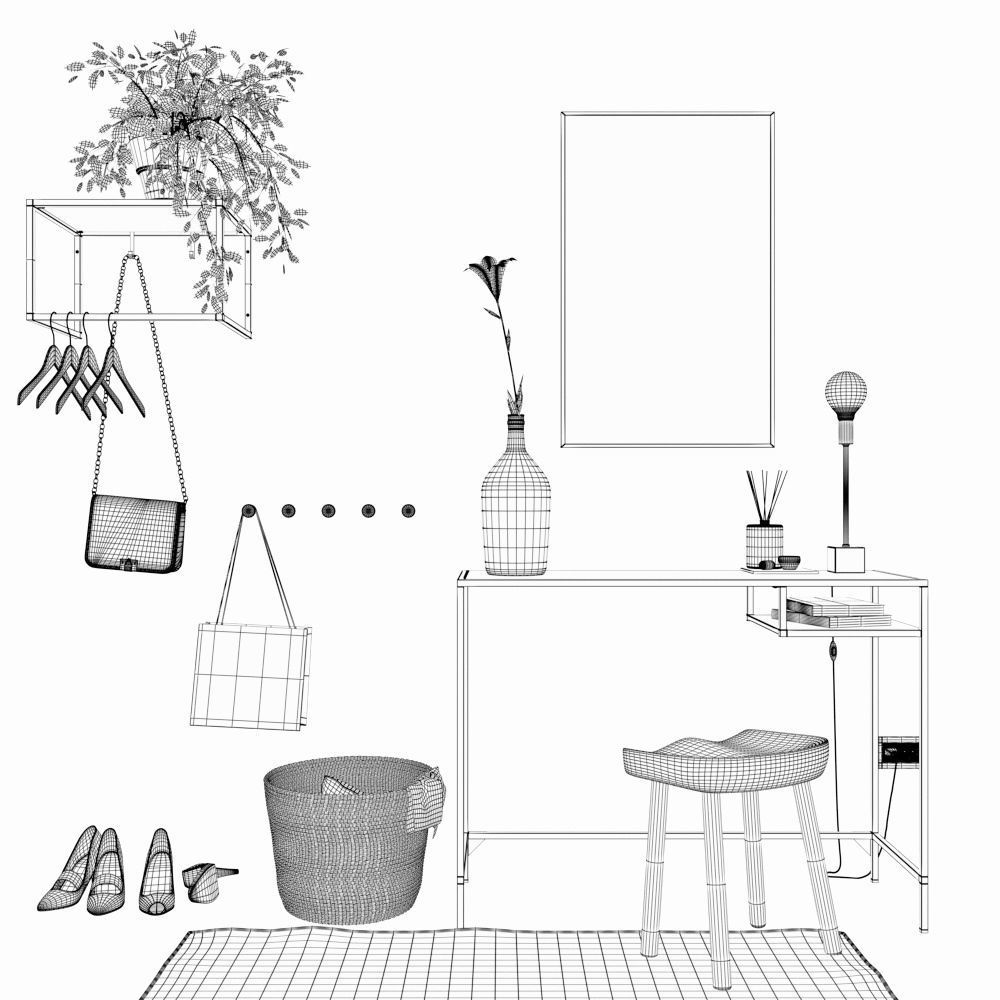 Scandinavian hallway set 3D model_1