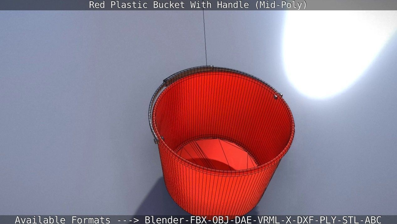 Red Plastic Bucket With Handle - Mid-Poly   Low-poly 3D model_47