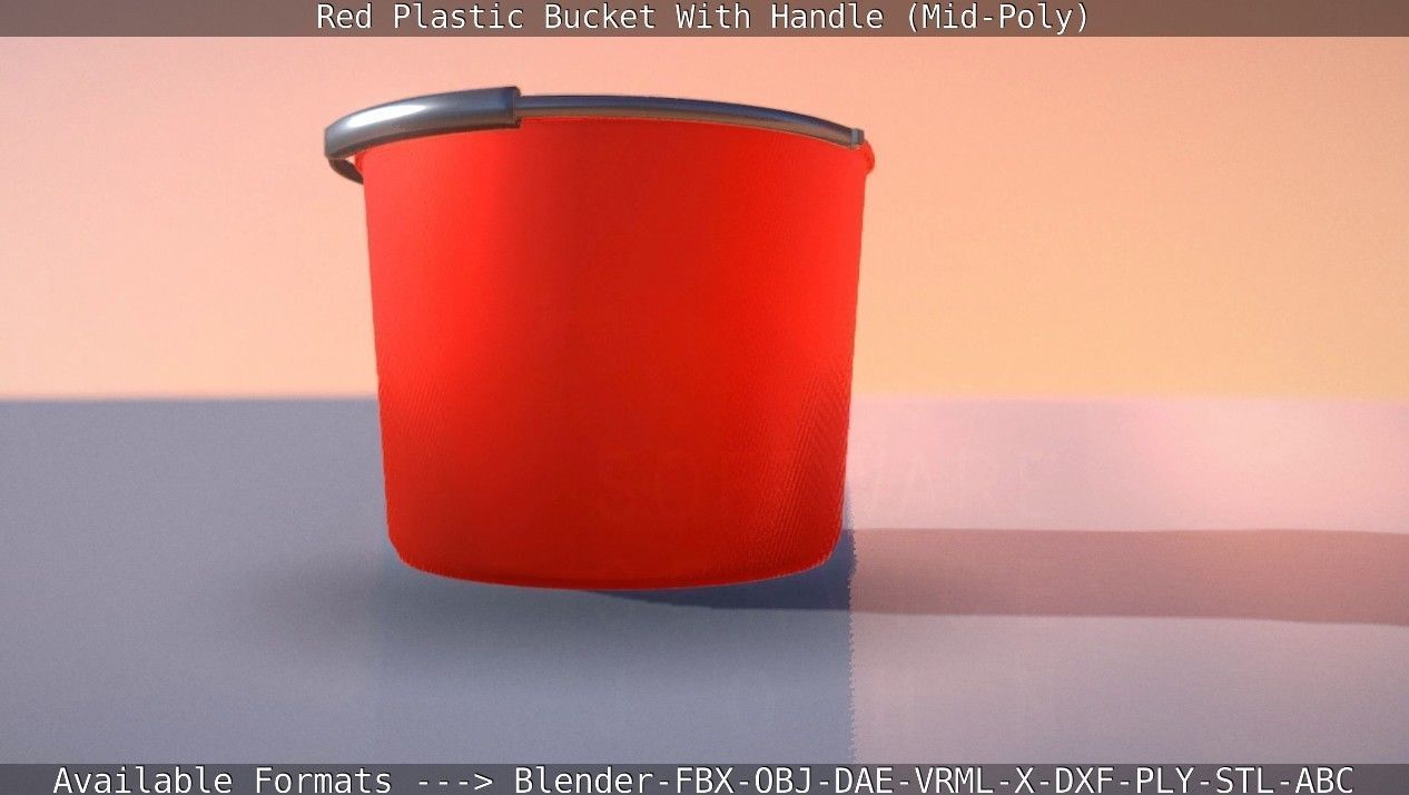 Red Plastic Bucket With Handle - Mid-Poly   Low-poly 3D model_34