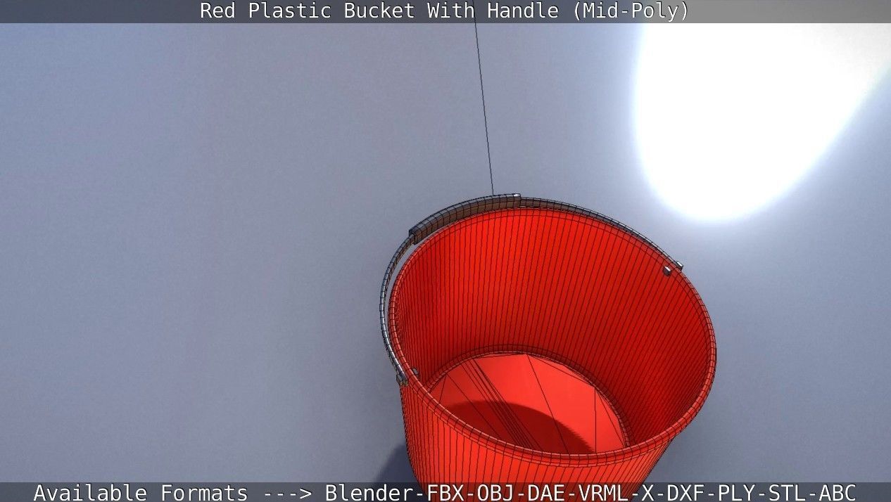 Red Plastic Bucket With Handle - Mid-Poly   Low-poly 3D model_46
