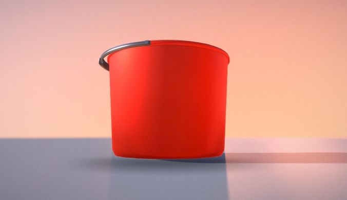 Red Plastic Bucket With Handle - Mid-Poly   Low-poly 3D model