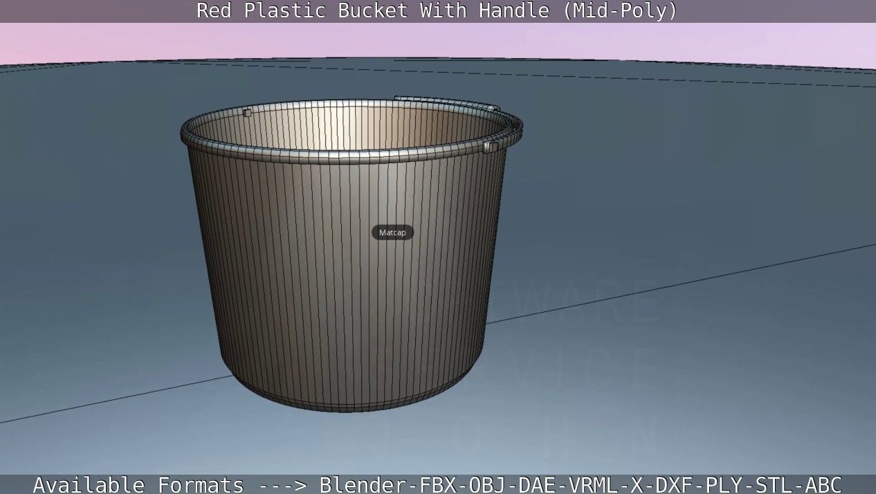 Red Plastic Bucket With Handle - Mid-Poly   Low-poly 3D model_63