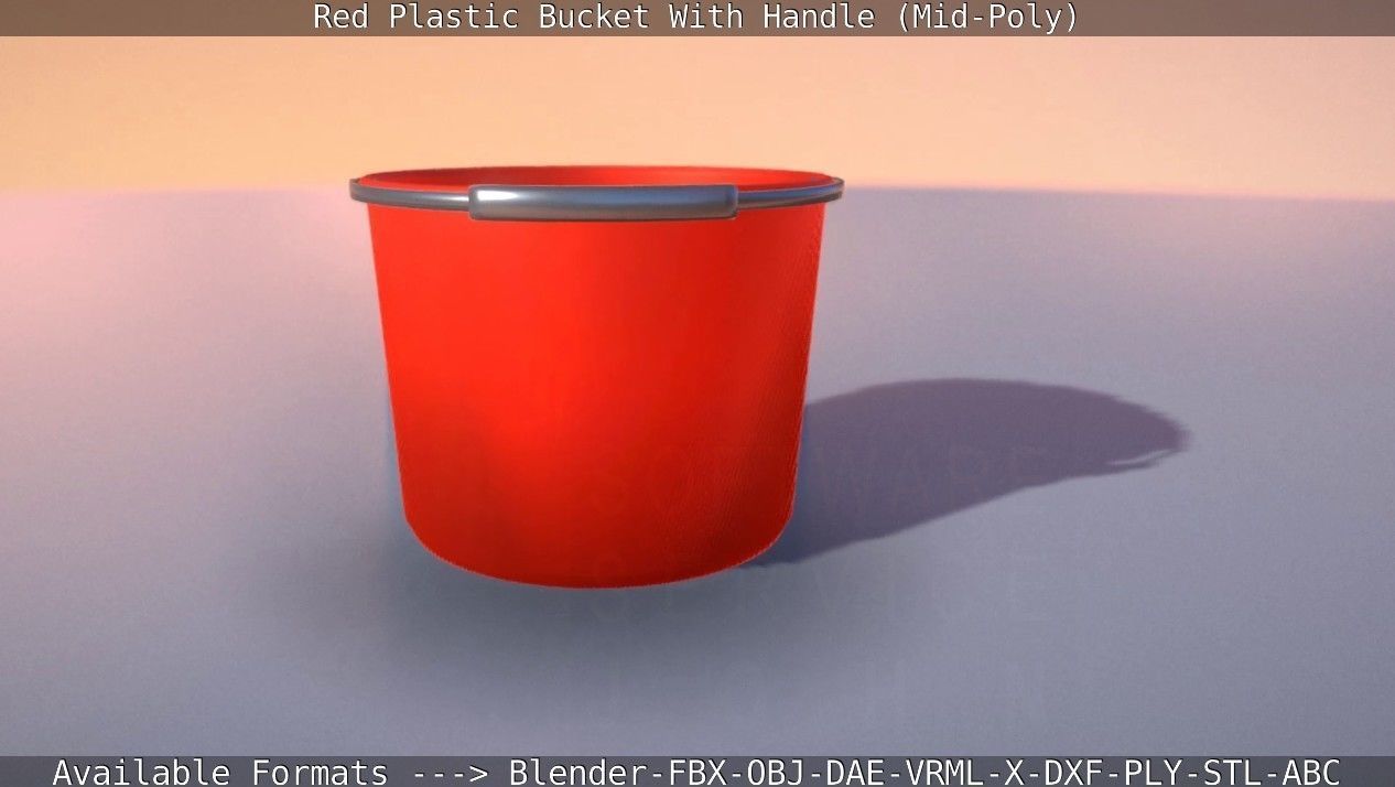Red Plastic Bucket With Handle - Mid-Poly   Low-poly 3D model_33