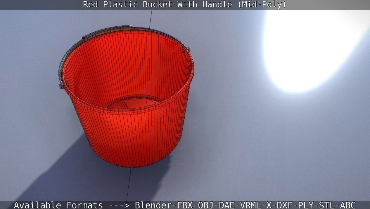 Red Plastic Bucket With Handle - Mid-Poly   Low-poly 3D model_48