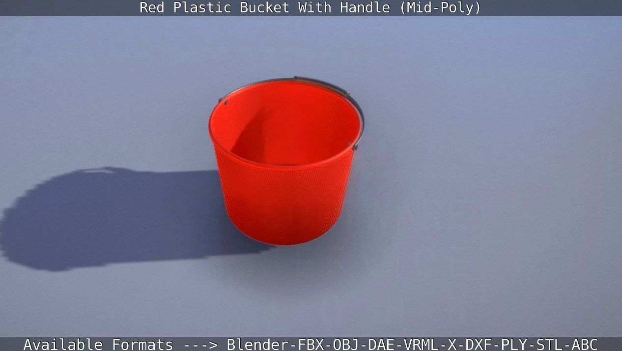 Red Plastic Bucket With Handle - Mid-Poly   Low-poly 3D model_30
