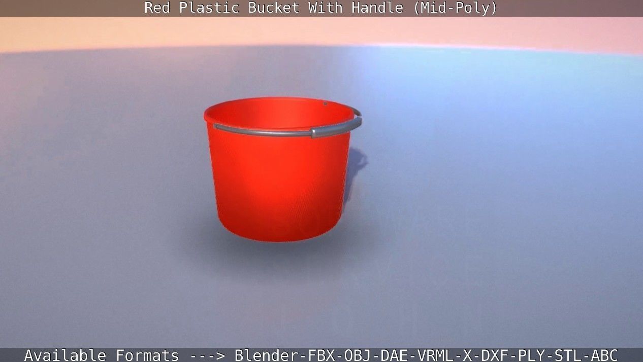 Red Plastic Bucket With Handle - Mid-Poly   Low-poly 3D model_31
