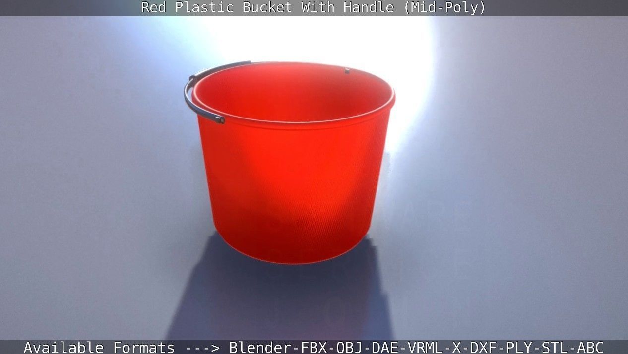 Red Plastic Bucket With Handle - Mid-Poly   Low-poly 3D model_28