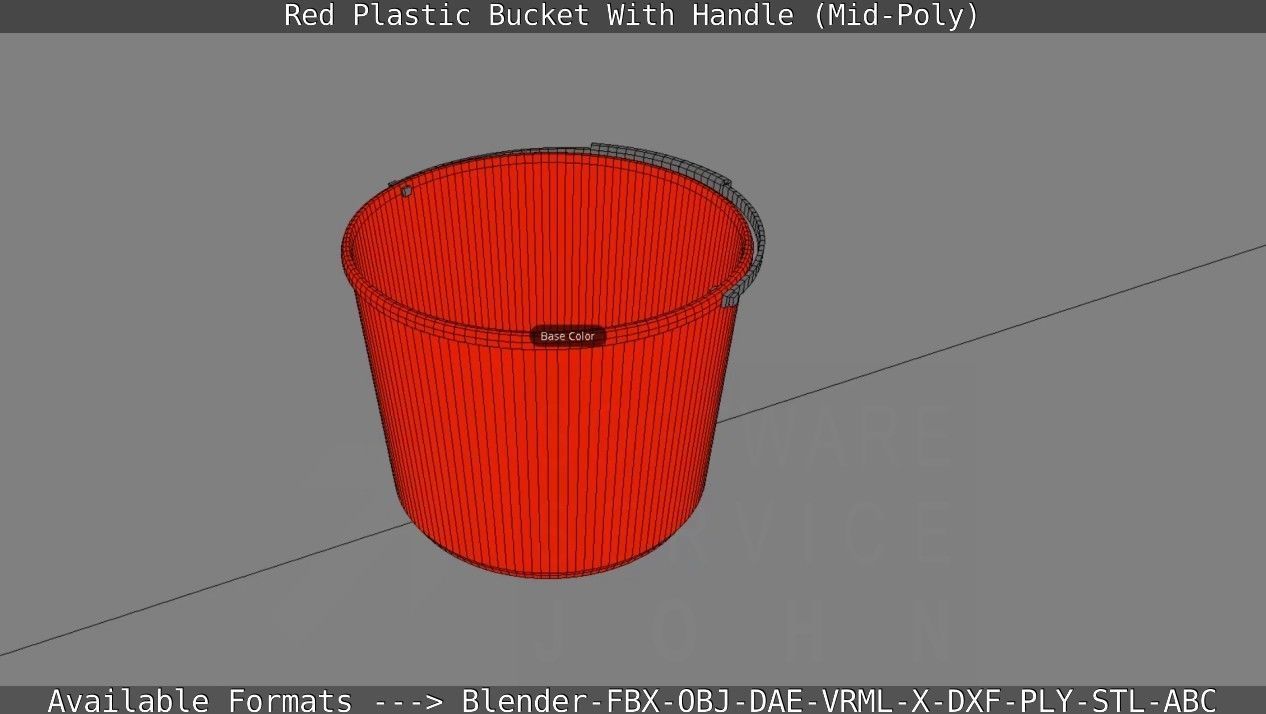 Red Plastic Bucket With Handle - Mid-Poly   Low-poly 3D model_68