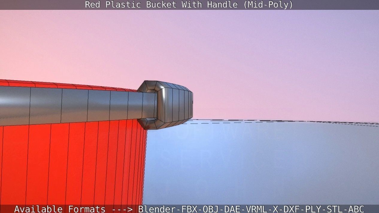 Red Plastic Bucket With Handle - Mid-Poly   Low-poly 3D model_42