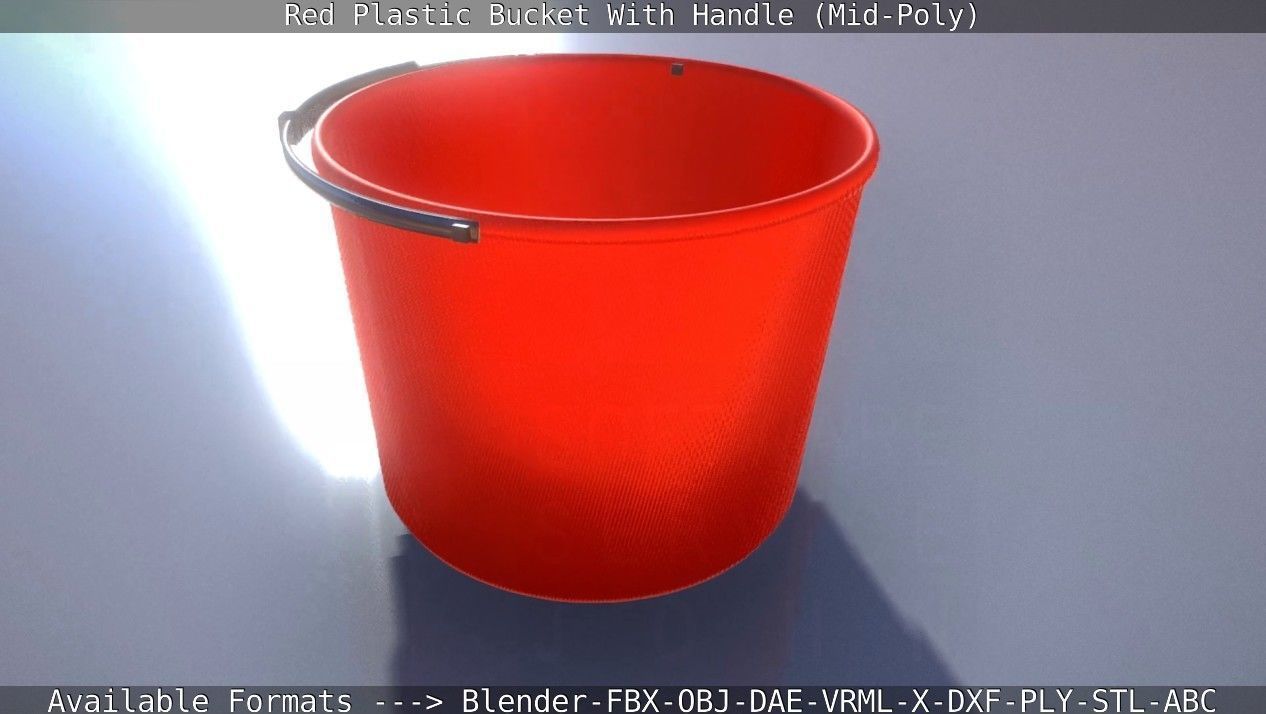 Red Plastic Bucket With Handle - Mid-Poly   Low-poly 3D model_26