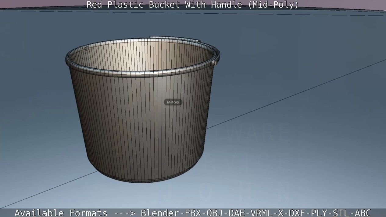 Red Plastic Bucket With Handle - Mid-Poly   Low-poly 3D model_62