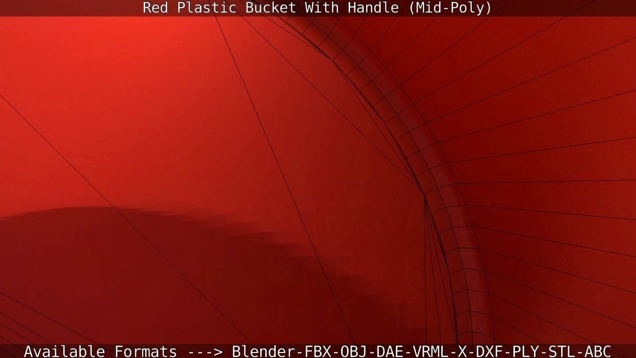 Red Plastic Bucket With Handle - Mid-Poly   Low-poly 3D model_52