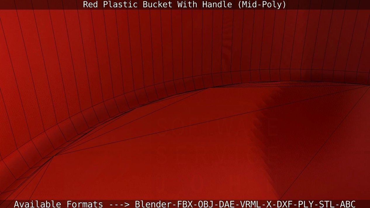 Red Plastic Bucket With Handle - Mid-Poly   Low-poly 3D model_55