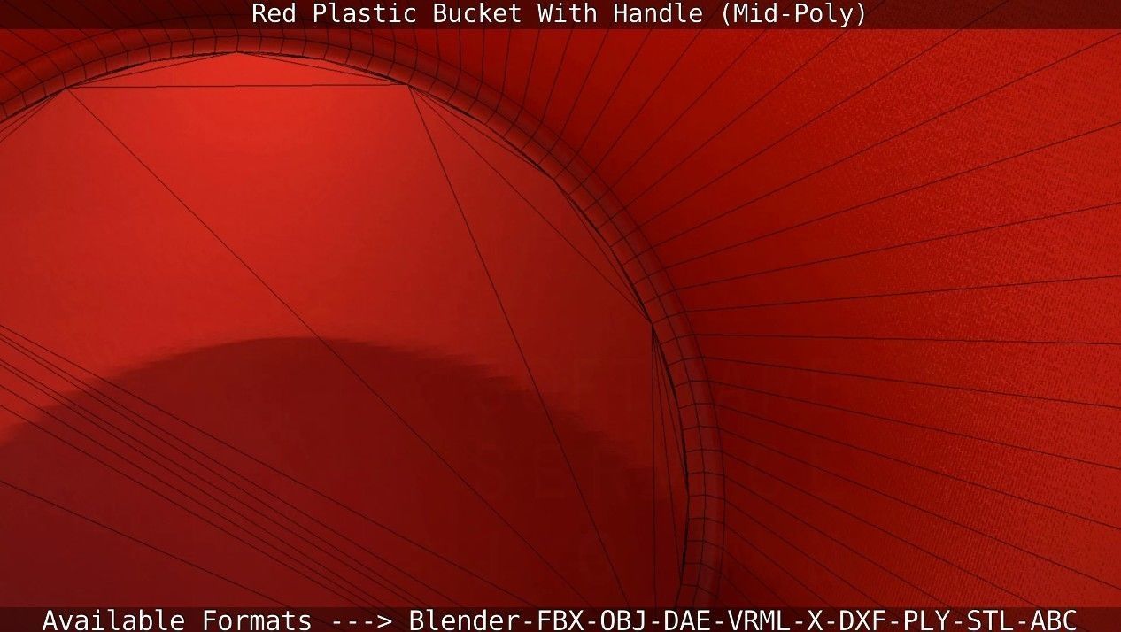 Red Plastic Bucket With Handle - Mid-Poly   Low-poly 3D model_51