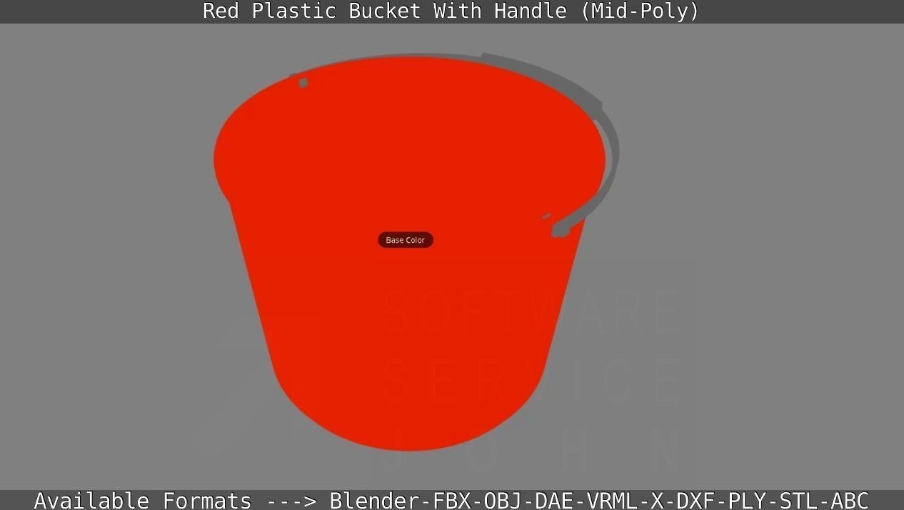 Red Plastic Bucket With Handle - Mid-Poly   Low-poly 3D model_78