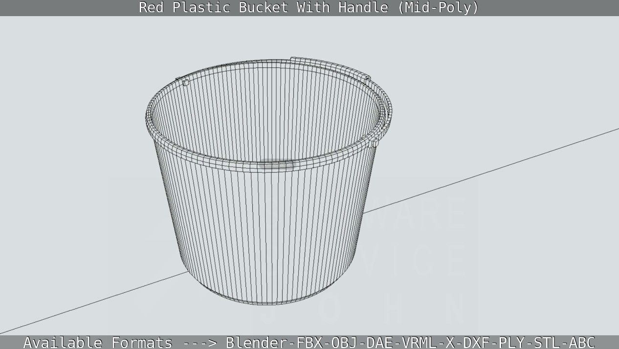Red Plastic Bucket With Handle - Mid-Poly   Low-poly 3D model_66