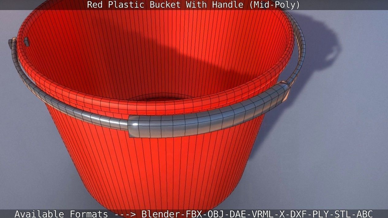 Red Plastic Bucket With Handle - Mid-Poly   Low-poly 3D model_38