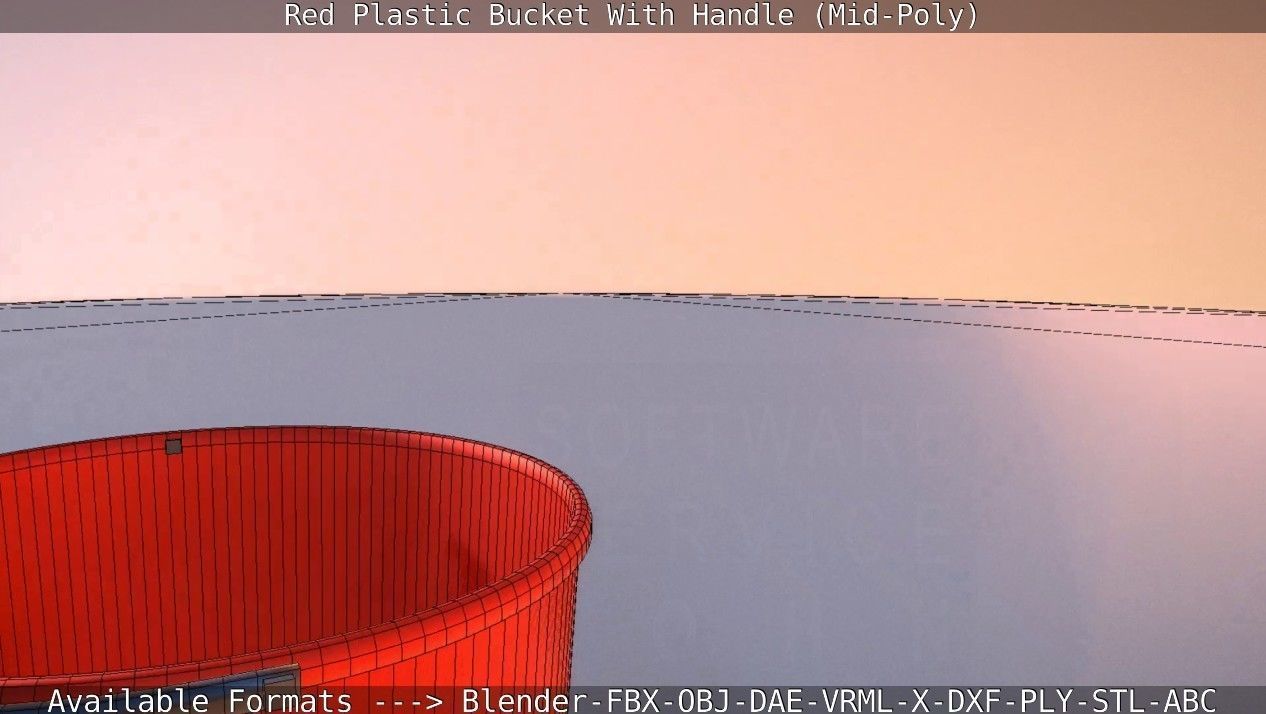 Red Plastic Bucket With Handle - Mid-Poly   Low-poly 3D model_57