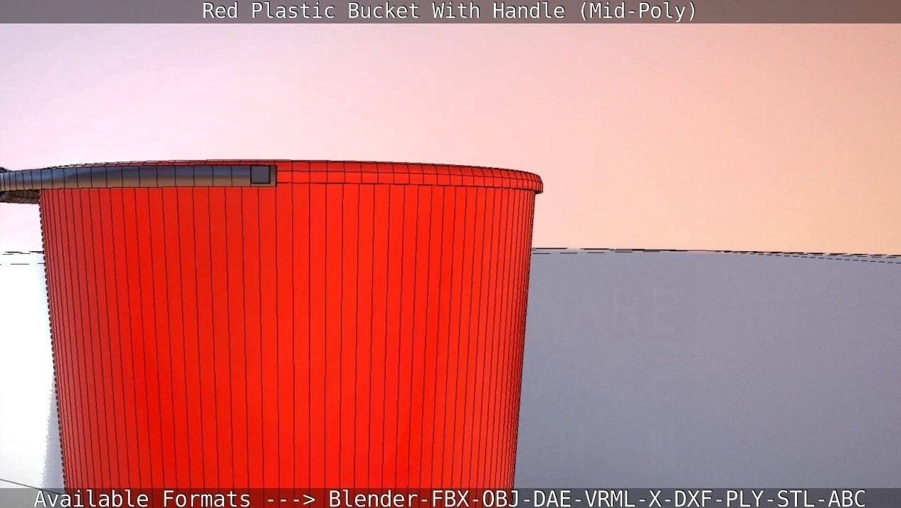 Red Plastic Bucket With Handle - Mid-Poly   Low-poly 3D model_58