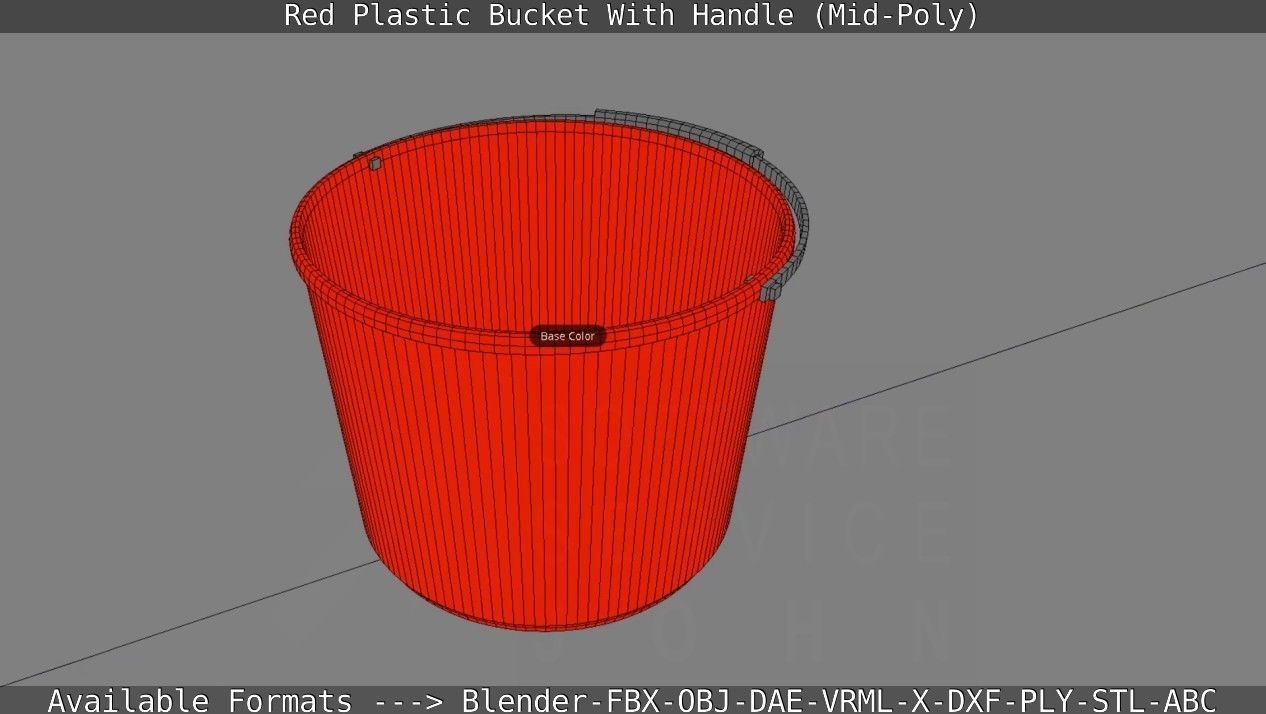 Red Plastic Bucket With Handle - Mid-Poly   Low-poly 3D model_73