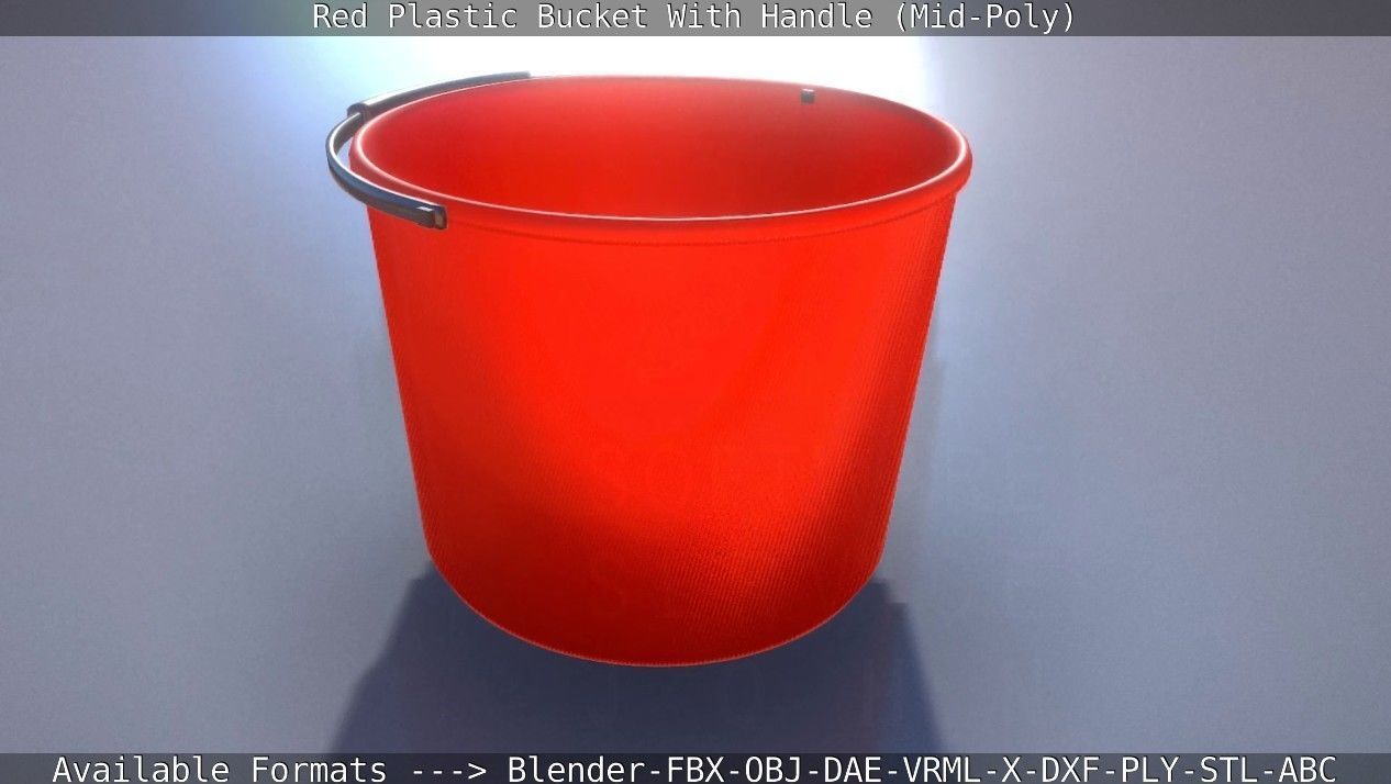 Red Plastic Bucket With Handle - Mid-Poly   Low-poly 3D model_27