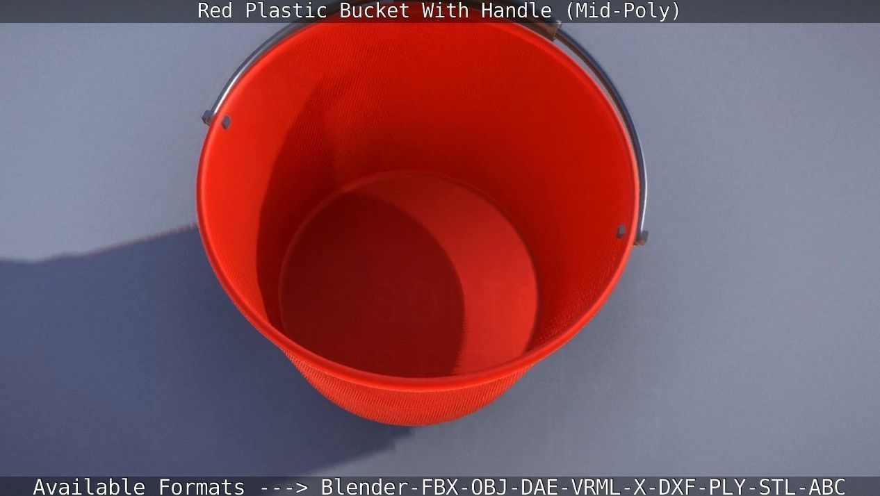 Red Plastic Bucket With Handle - Mid-Poly   Low-poly 3D model_24