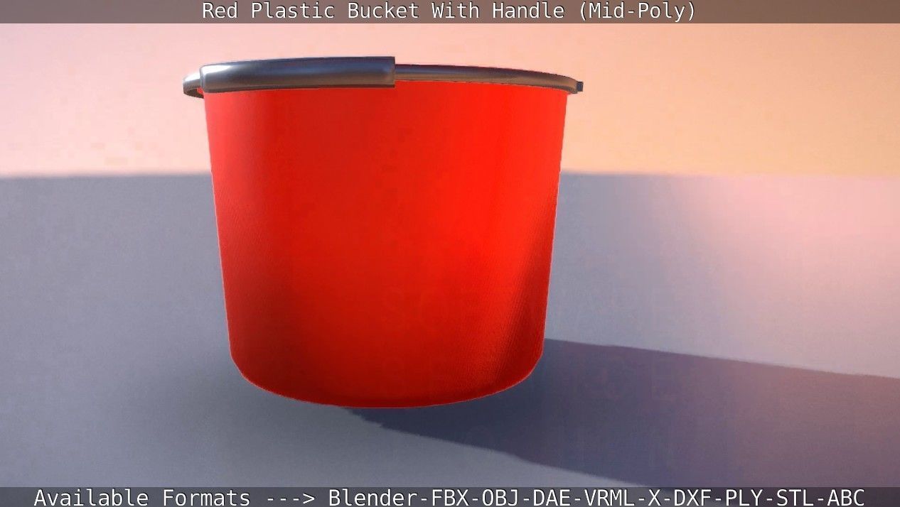 Red Plastic Bucket With Handle - Mid-Poly   Low-poly 3D model_21