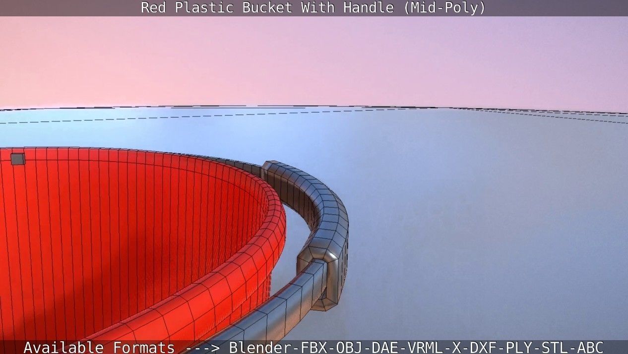 Red Plastic Bucket With Handle - Mid-Poly   Low-poly 3D model_43