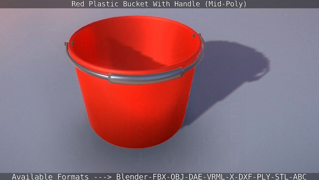 Red Plastic Bucket With Handle - Mid-Poly   Low-poly 3D model_36