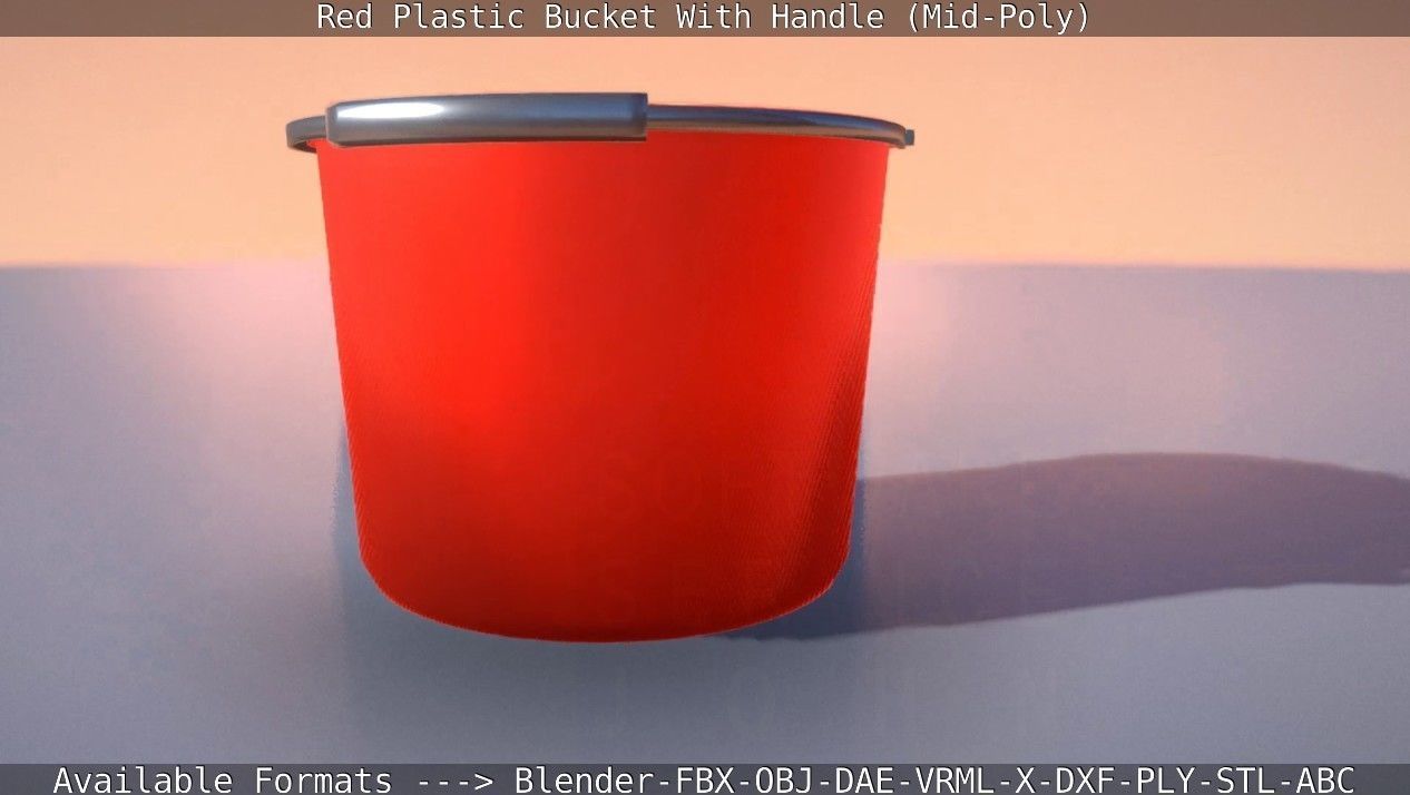 Red Plastic Bucket With Handle - Mid-Poly   Low-poly 3D model_22