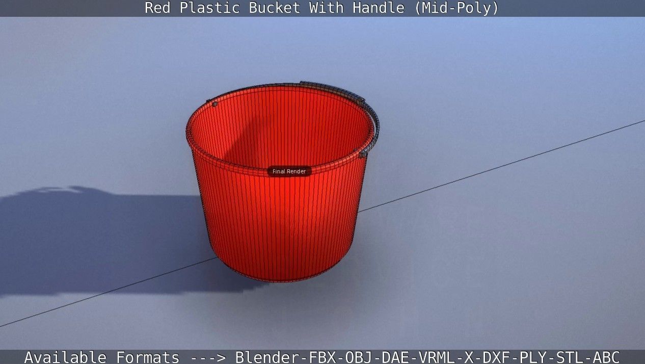 Red Plastic Bucket With Handle - Mid-Poly   Low-poly 3D model_69