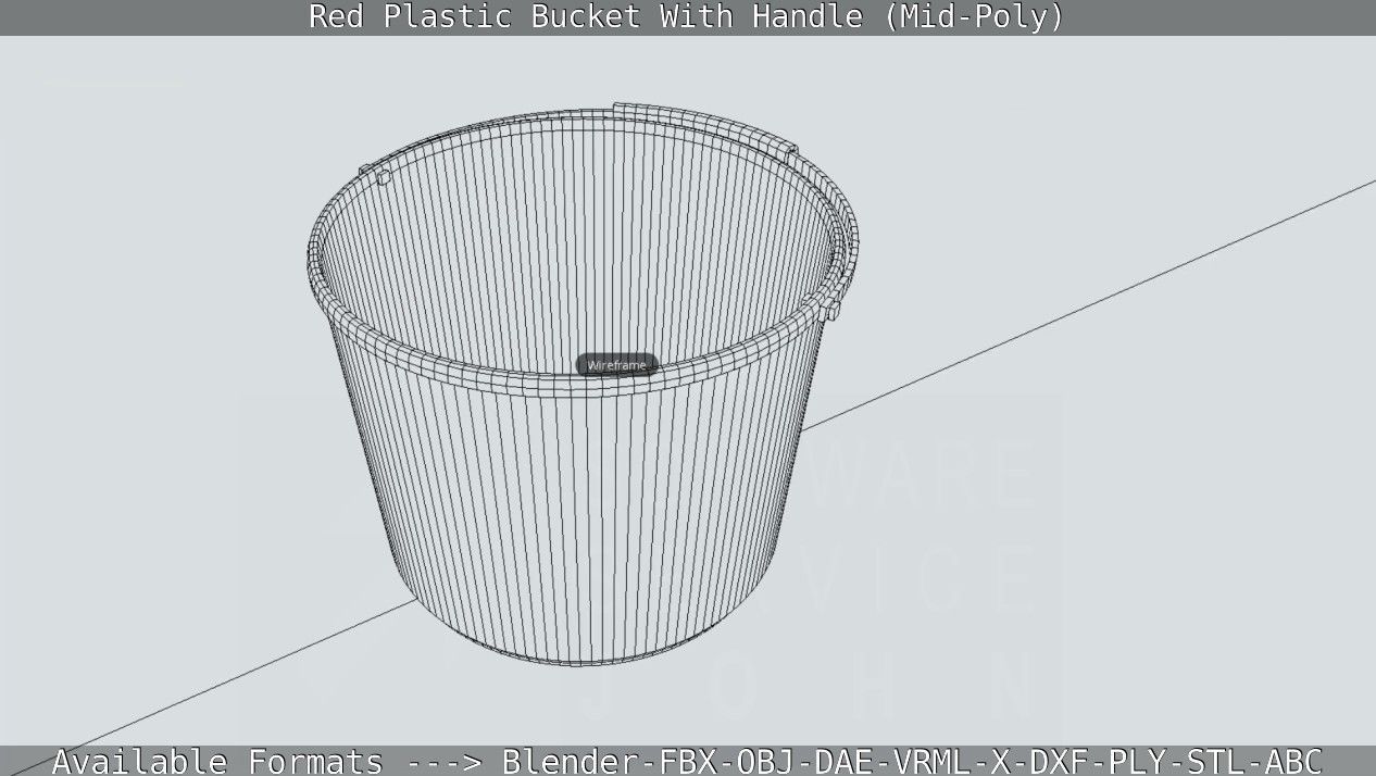 Red Plastic Bucket With Handle - Mid-Poly   Low-poly 3D model_65